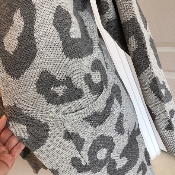 Sale Leopard print long sweater Coat cardigan Gray - Picture 5 of 7